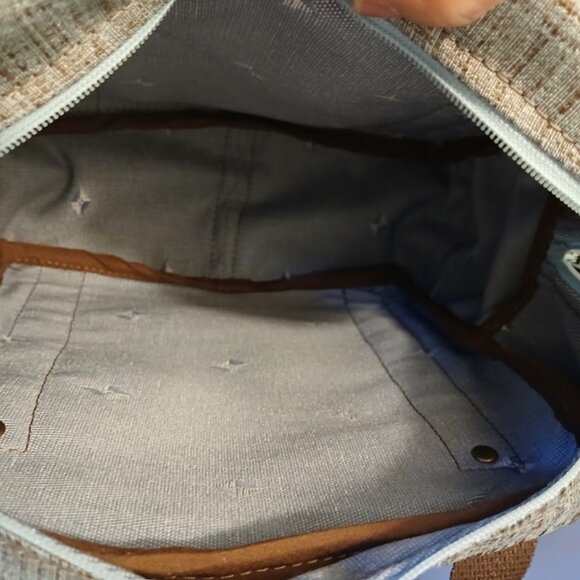 New Modern Crosshatch Saddle Double handle Satchel Purse Shoulder Bag Brown Blue - Picture 8 of 8